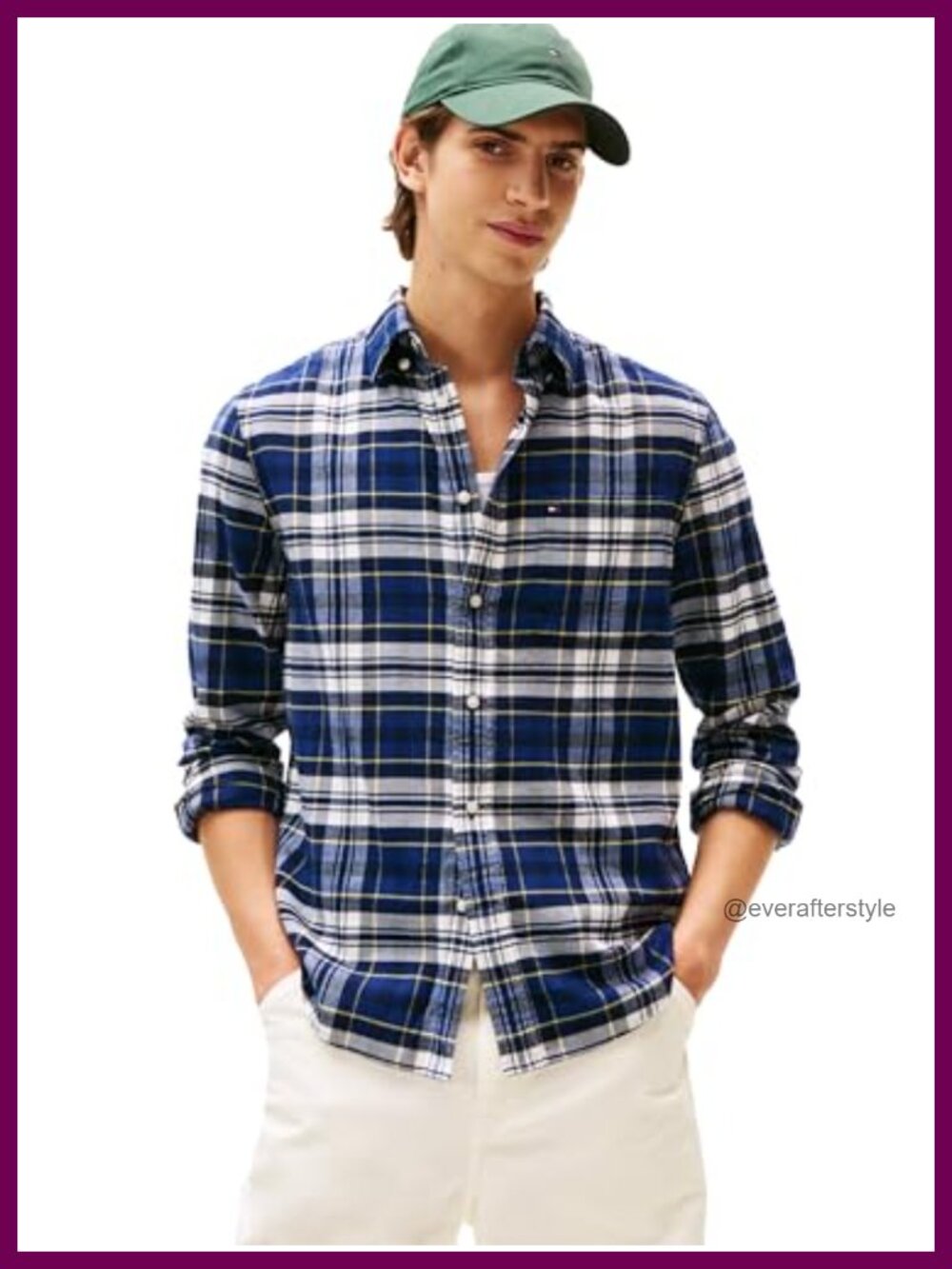 Men's Long Sleeve Tartan Button Down Shirt 100% Cotton Regular Fit